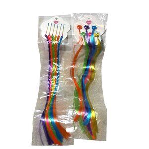 Rainbow Hair Extensions With Clips & Braided Strands Kids Hair Accessories 12"